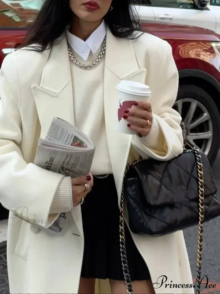 White Lowered Collar Cozy Coat coats-241228