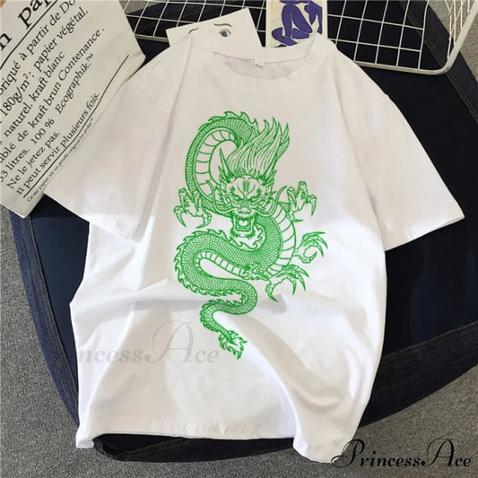 White Print Short O Neck T-shirts green / S