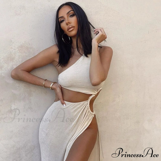 White Shoulder Parties - Women for Split Gown One for Gown and Full-Length Warm-Season Elegant Long Beachwear White / S