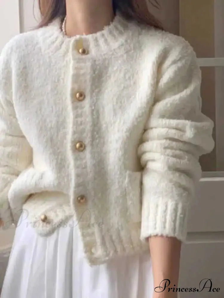 White Single Breasted Cardigan cardigans-241228