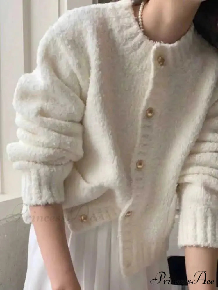 White Single Breasted Cardigan cardigans-241228