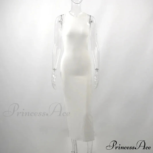 White Sleeveless Backless Streetwear Clubwear Aesthetic Elegant Party Bodycon Dress White / S