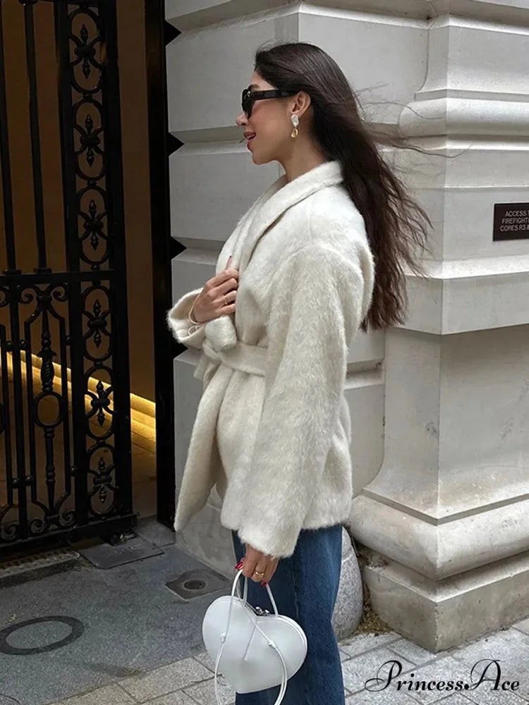 White Woolen Mix Short Coat coats-241228