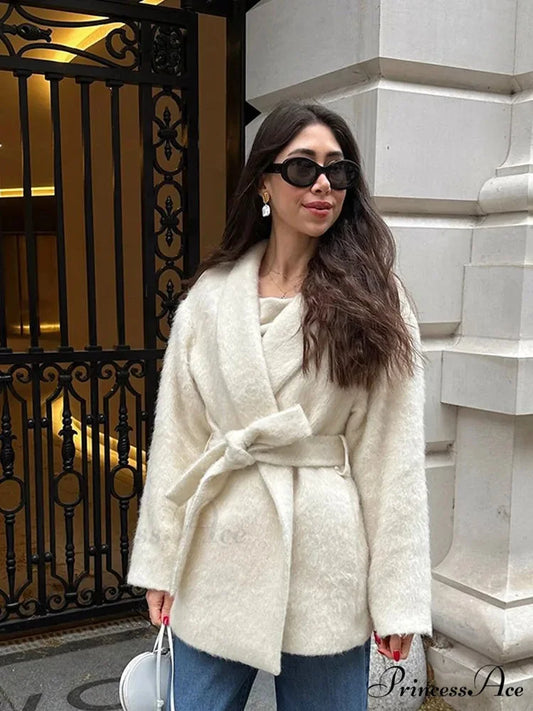 White Woolen Mix Short Coat White / S coats-241228