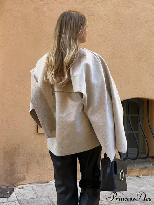 White Woolen Overcoat with Scarf Collar coats-241228