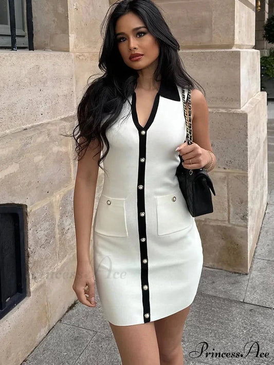 White Woven Collar Short Dress WHITE / S minidress-250223