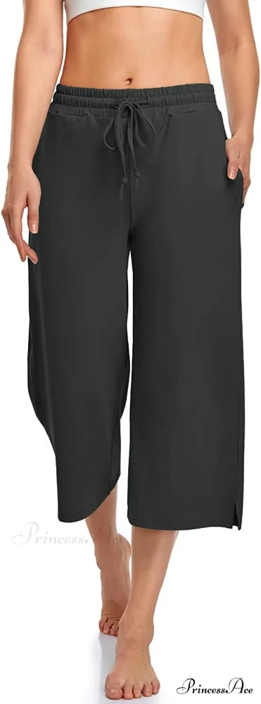 Wide Leg Drawstring Loose Lounge Pajama Capris Sweatpants Dark Gray / Small