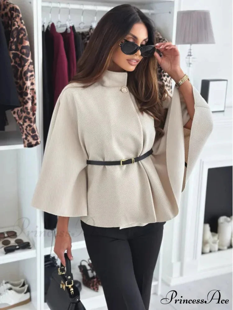 Winter Bat Sleeve Canopy Coat Apricot / S
