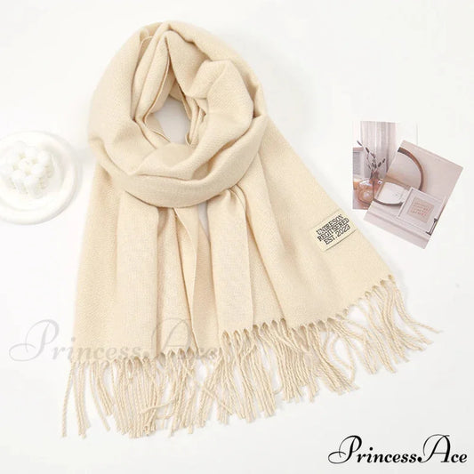 Winter Cashmere Long Warm Hijab Wrap Solid Pashmina Scarf Female APRICOT