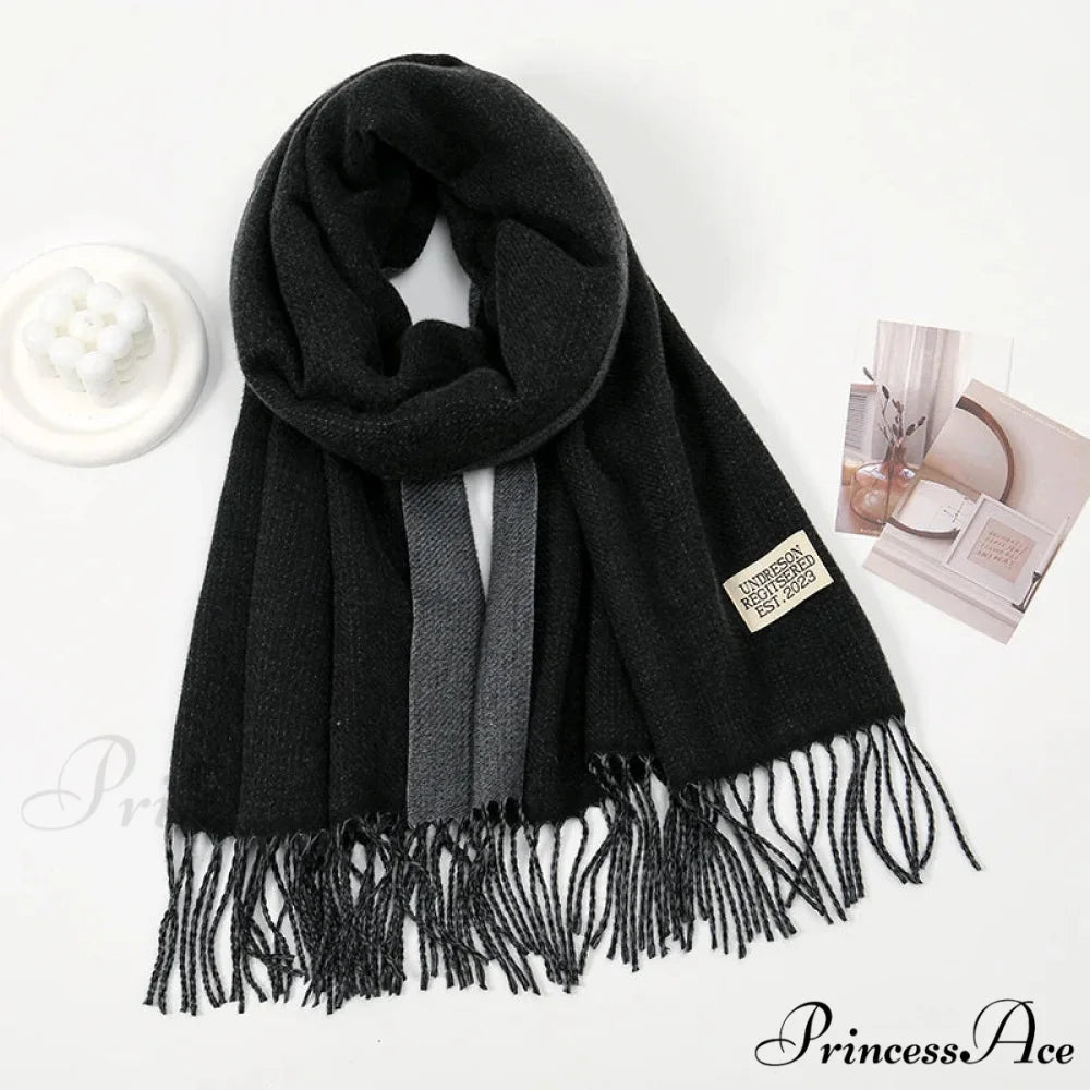 Winter Cashmere Long Warm Hijab Wrap Solid Pashmina Scarf Female BLACK