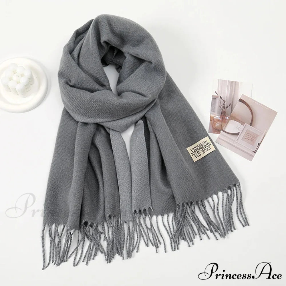 Winter Cashmere Long Warm Hijab Wrap Solid Pashmina Scarf Female DARK GREY