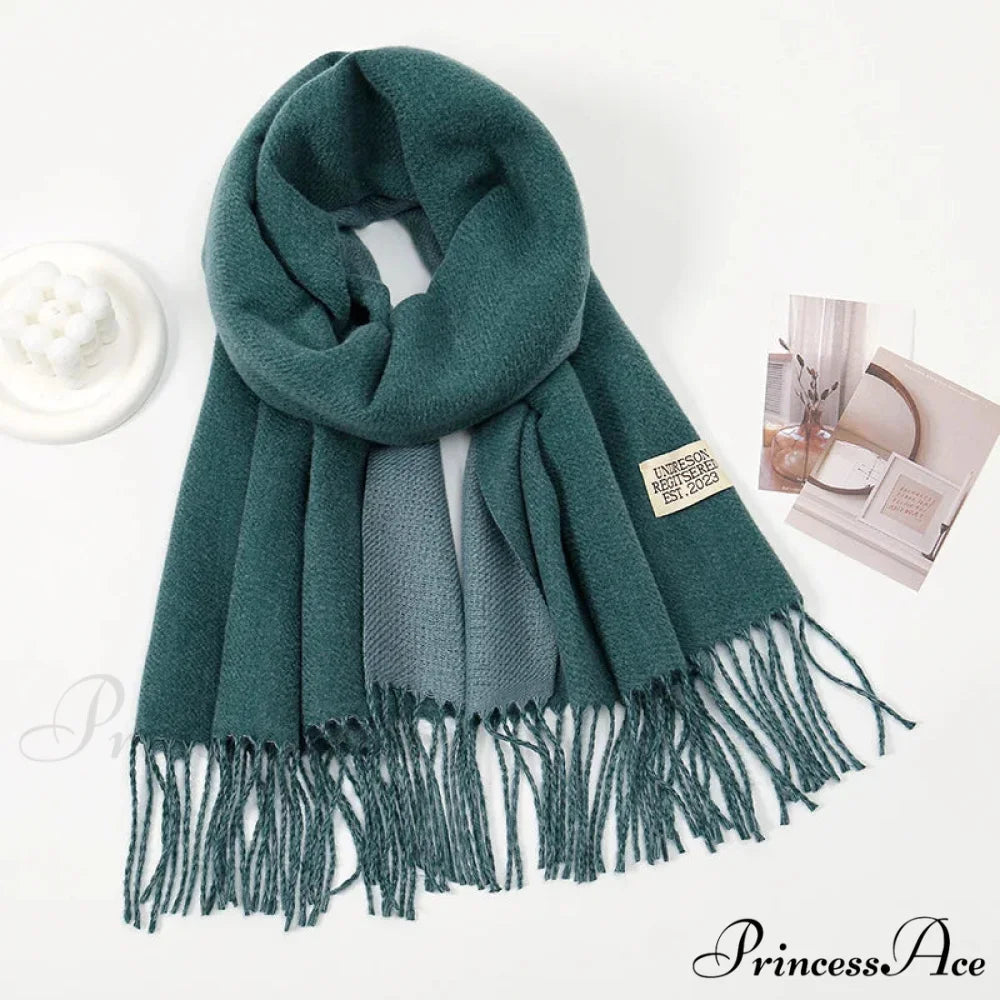 Winter Cashmere Long Warm Hijab Wrap Solid Pashmina Scarf Female INDIGO
