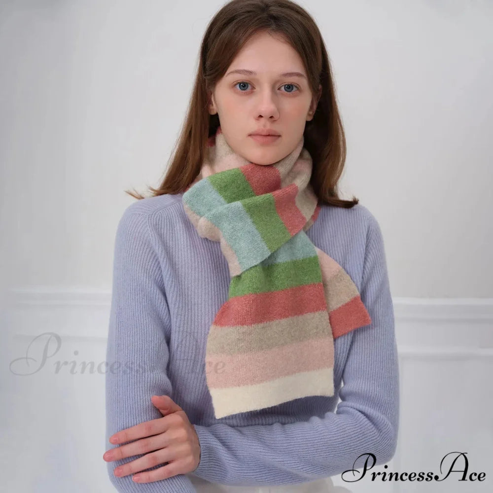 Winter Cashmere Shawl Women Colorful Striped Neck Scarf brown-green / L162cm W20cm