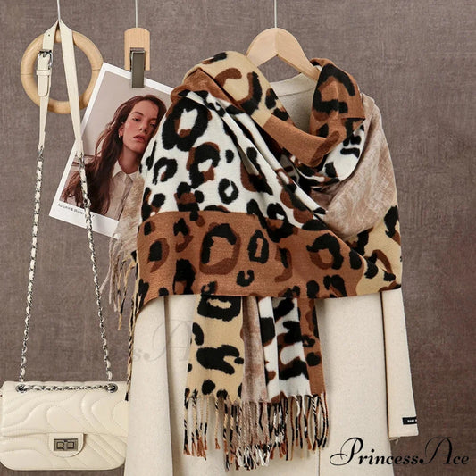 Winter Plaid Cashmere Poncho Tassel Scarf - Luxury Warm Thickened Unisex BROWN LEOPARD
