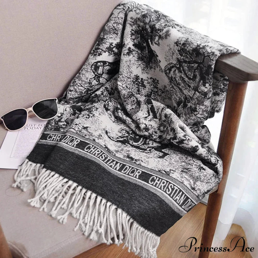 Winter Plaid Cashmere Poncho Tassel Scarf - Luxury Warm Thickened Unisex GREY 2
