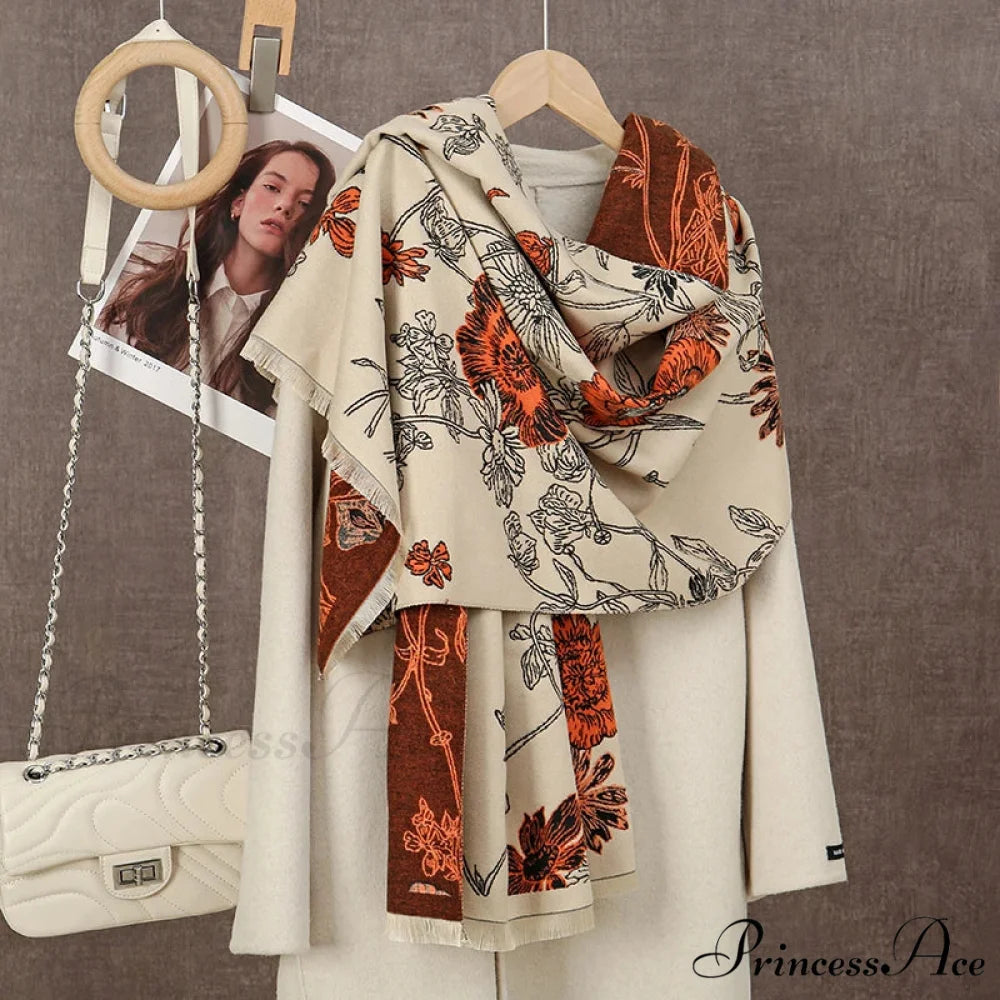 Winter Plaid Cashmere Poncho Tassel Scarf - Luxury Warm Thickened Unisex ORANGE