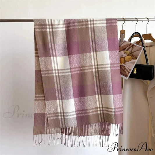 Winter Warm Colorful Cashmere Like Thick Pashmina Tassels Plaid Scarf PURPLE