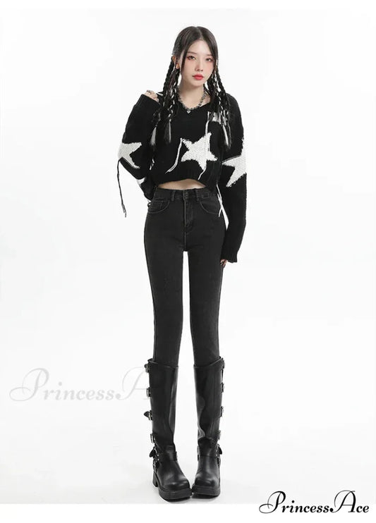 Winter Women Thick Velvet High Waist Skinny Casual Lady Denim Pencil Pants Plus Size Fleece Warm Slim Fit Stretch