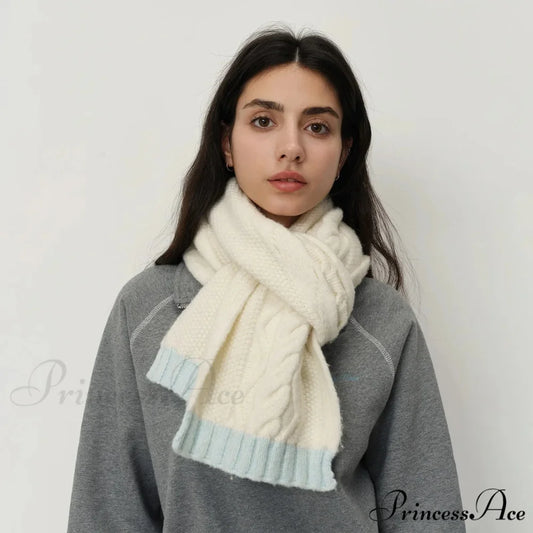 Winter Wool Blend Elegant Minimalist Two Color Splicing Scarf Beige blue / L172CM W23CM