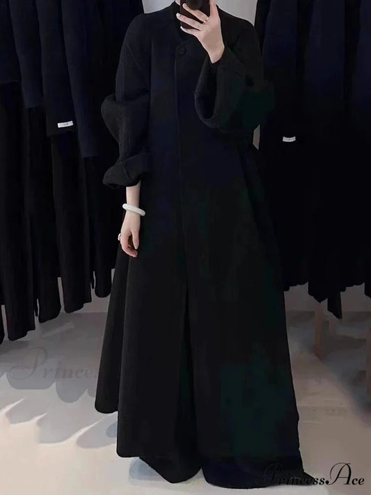 Winter Wool Strap Lace-Up Overcoat Black / S overcoats-241228