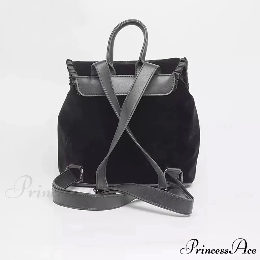 Witch Harajuku Magic Embroidery Velvet Gothic Punk Rock Backpack Bag Black / 28x11x30cm