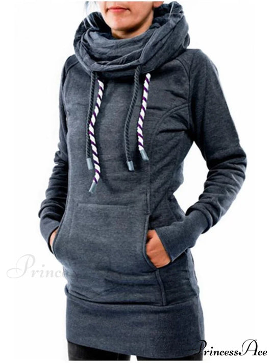 with and Front Hooded Pocket Fit Slim Sweatshirt Pullover Drawstring Blue / S