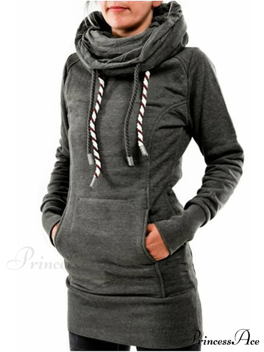 with and Front Hooded Pocket Fit Slim Sweatshirt Pullover Drawstring Gray / S