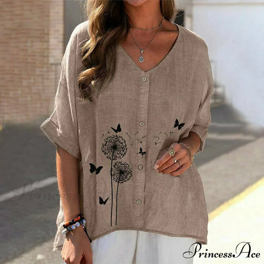 with Blouse Casual Dandelion Print Brown / S