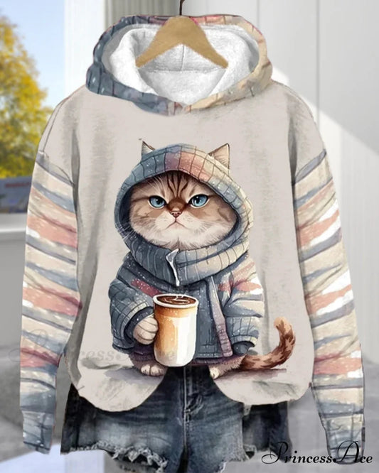 with Long-sleeved hoodie cat pattern Sweatshirts & Hoodies-L