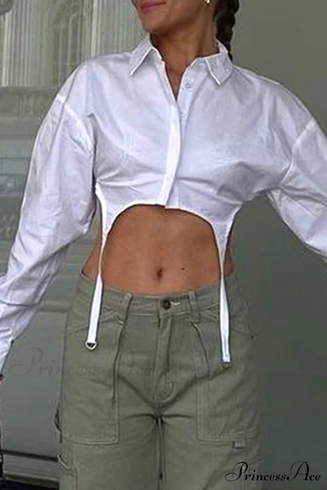 with White Cropped Blouse Irregular Design White / M