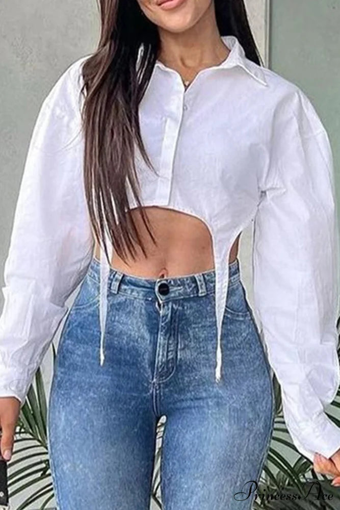 with White Cropped Blouse Irregular Design White / S