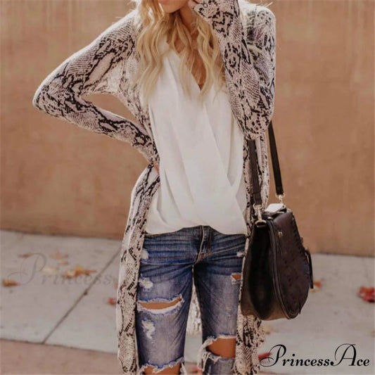 Women Cardigan Long Sleeve Leopard Kimono Shawl Loose Coat snake / S