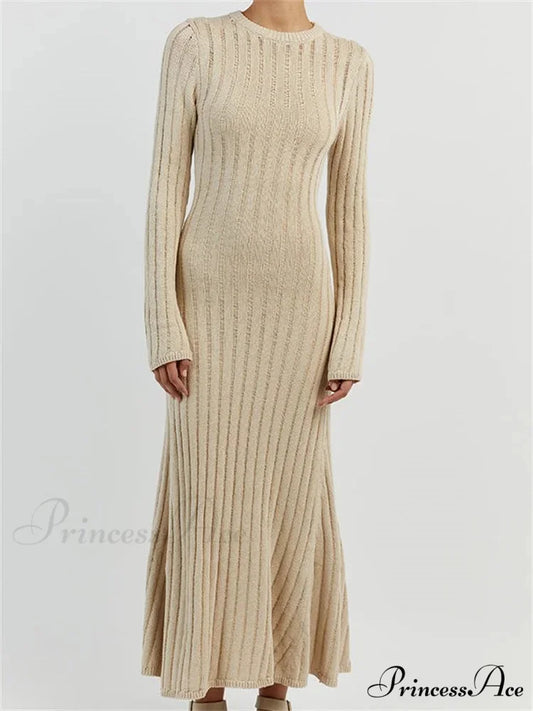 Women Knitted Ribbed Casual Spring Autumn Sleeve Party Beach Cocktail Club Vestidos Streetwear WHITE / S