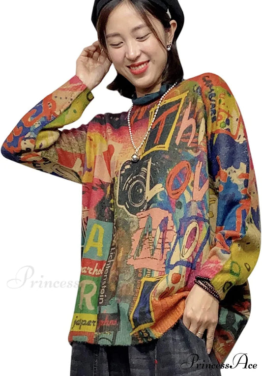 Women Oversized Pullover Casual Loose Long Sleeve Knit Sweater S01 as Picture102 / XX-Large
