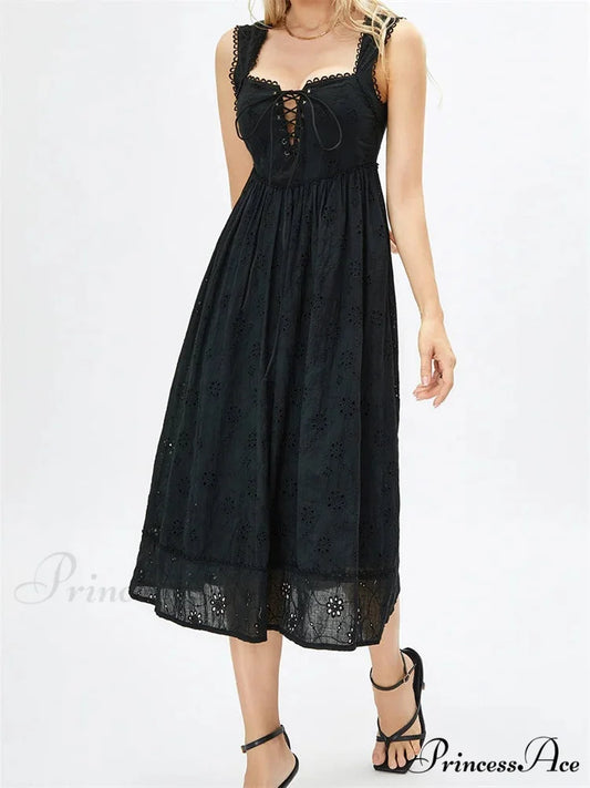 Women Summer Lace Floral Backless Tie-up Sleeveless Spaghetti Strap Hollow Out Party Female Vestidos