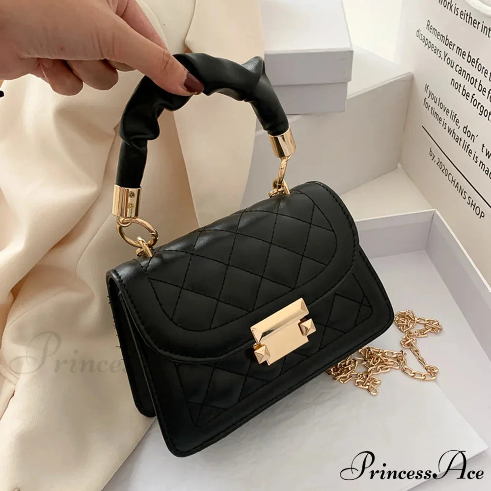 Women Synthetic Leather Designer Crossbody Chain Purse Black handbag-250126