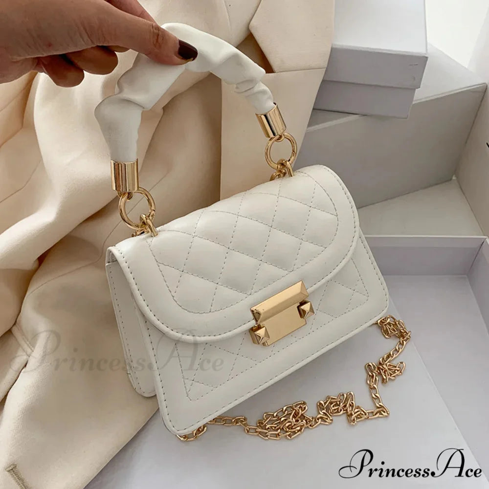 Women Synthetic Leather Designer Crossbody Chain Purse White handbag-250126