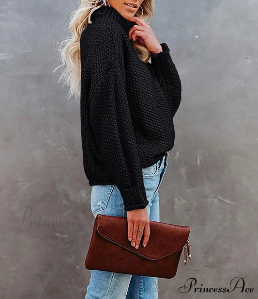 Women Turtleneck Batwing Sleeve Casual Oversized Sweater