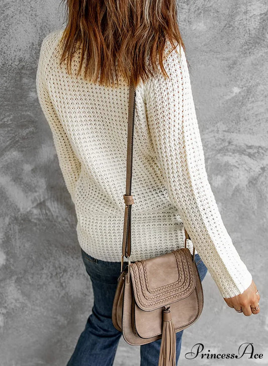 Womens Button Cowl Neck Long Sleeve Asymmetric Wrap Sweater