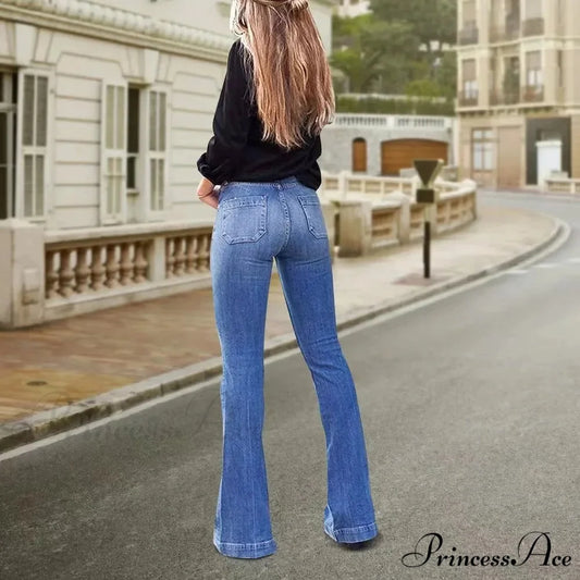 Women’s Flared Stretch Fashion High Waist Vintage Casual Full Length Slim Streetwear Wide Leg Flare Jean