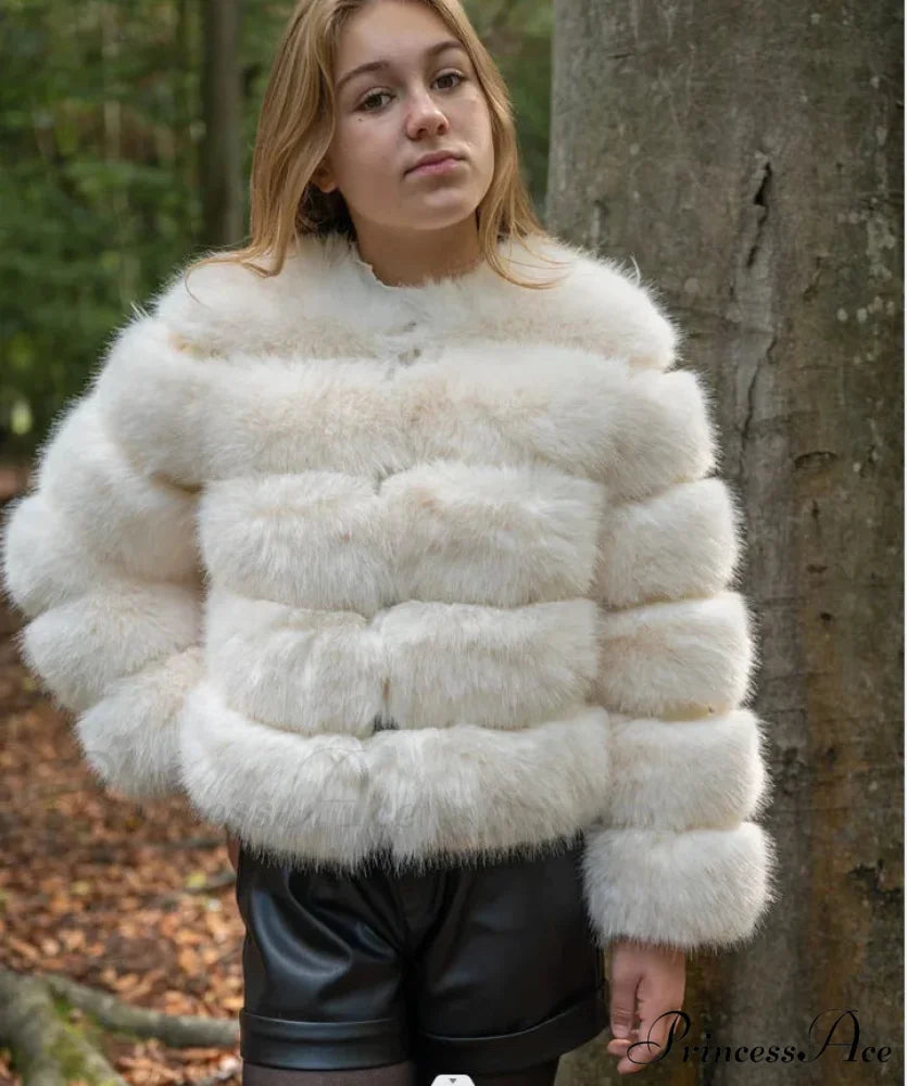 Women’s Fox Fur European Urban Jacket Beige / S bust 95cm coats-241228