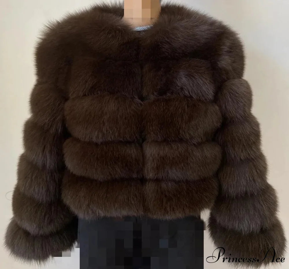 Women’s Fox Fur European Urban Jacket Chocolate / S bust 95cm coats-241228