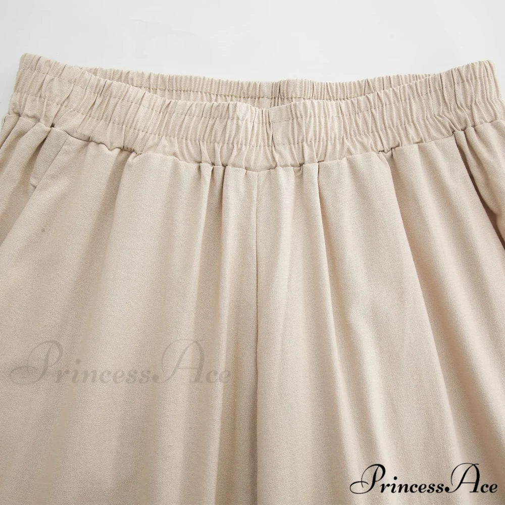 Womens Linen Capri Pants with Pockets Full Elastic Waistband Casual Pants
