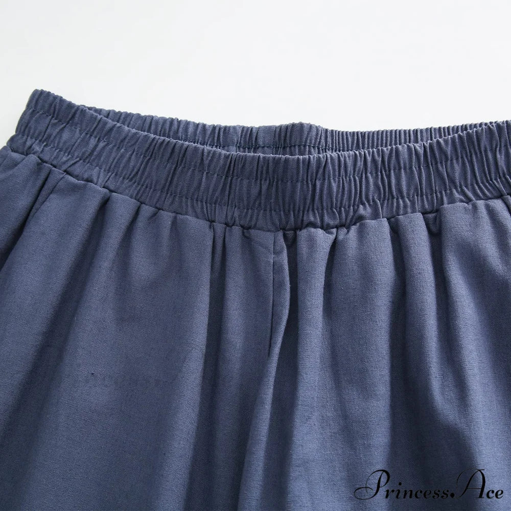 Womens Linen Capri Pants with Pockets Full Elastic Waistband Casual Pants