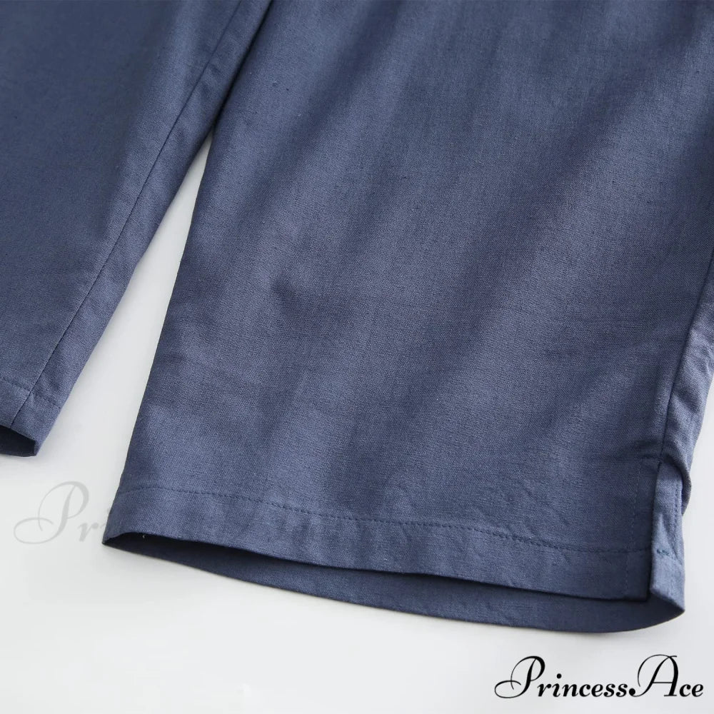 Womens Linen Capri Pants with Pockets Full Elastic Waistband Casual Pants