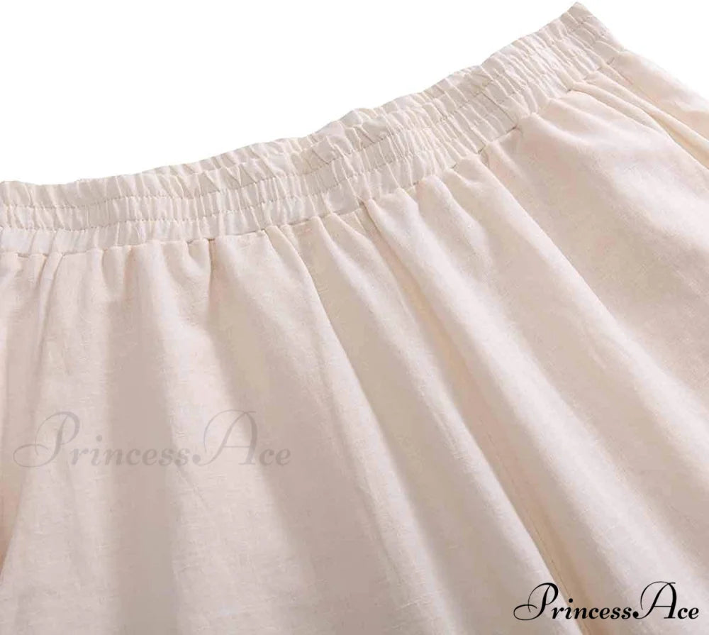 Womens Linen Capri Pants with Pockets Full Elastic Waistband Casual Pants