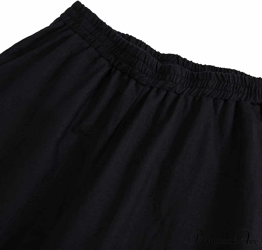 Womens Linen Capri Pants with Pockets Full Elastic Waistband Casual Pants