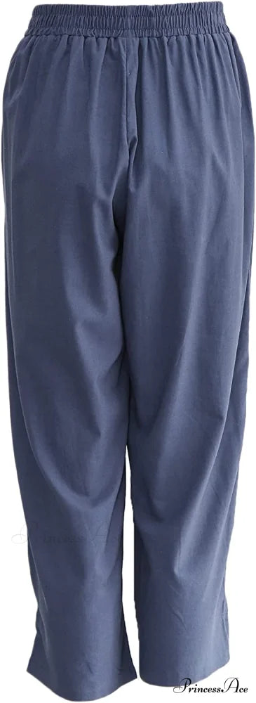 Womens Linen Capri Pants with Pockets Full Elastic Waistband Casual Pants