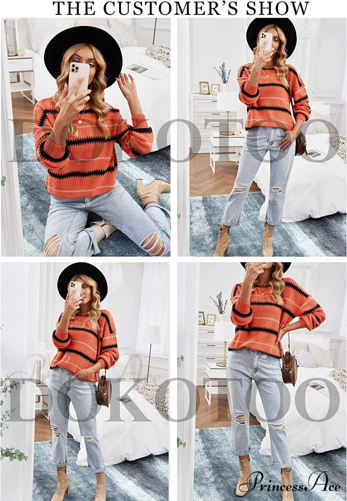 Womens Long Sleeve Crewneck Pullover Knit Jumper Tops