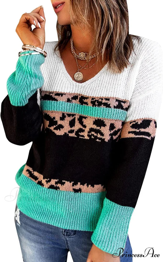 Womens Long Sleeve Crewneck Pullover Knit Jumper Tops C Green / Medium